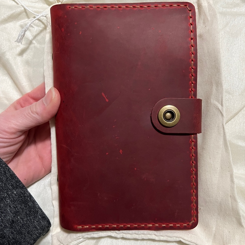 Wine color leather 6 ring wallet agenda planner